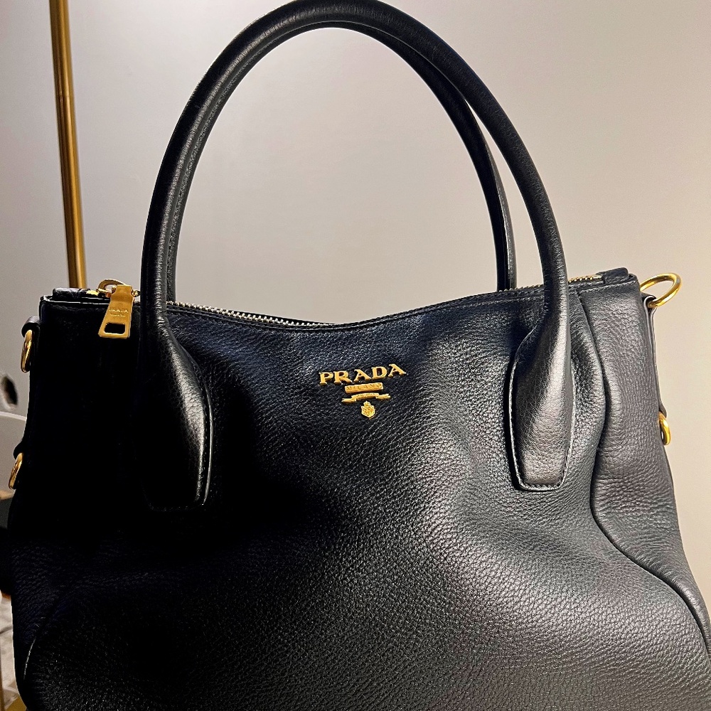 Prada Sacca 2 Manici Vitello Daino Black Hobo